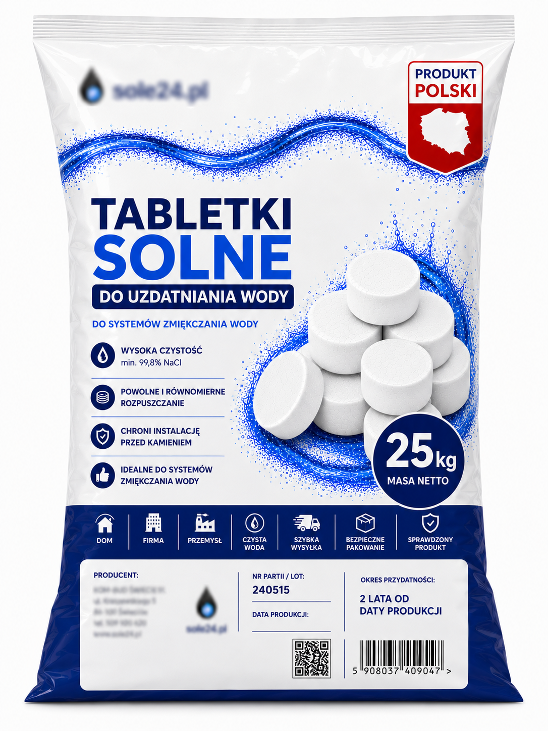 TABLETKI SOLNE 25 KG DO UZDATNIANIA WODY | SÓL TABLETKOWANA | ZMIĘKCZACZ